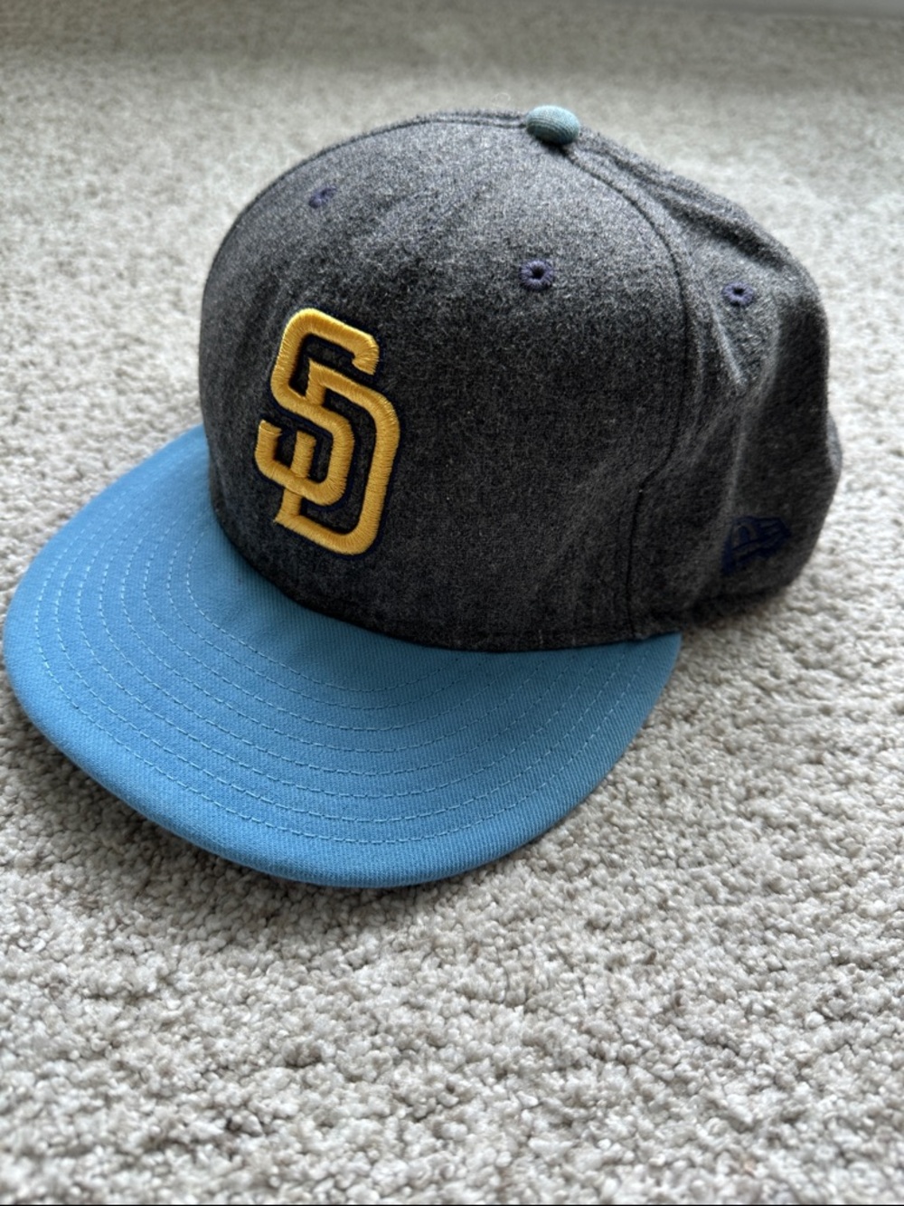 New Era Gray Crown Light Blue Brim Snapback with Yellow Logo